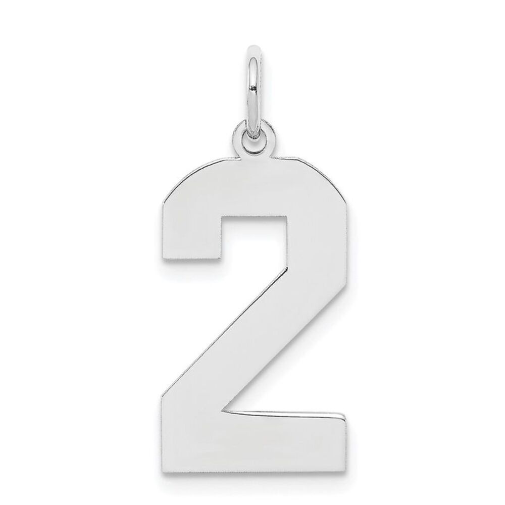 Sterling Silver, Athletic Collection, Large Polished Number 2 Pendant